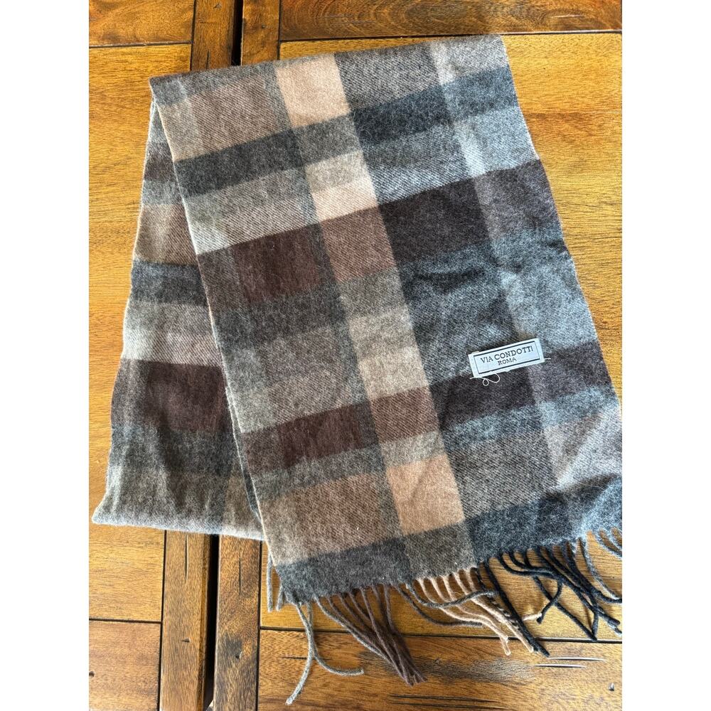 Via Condotti Roma Made in Italy Brown Plaid Fringe Scarf - Picture 4 of 6